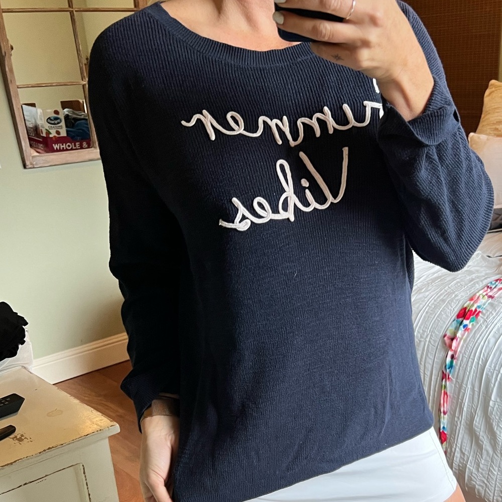 Loft “Summer Vibes” Blue sweater- only tried on never worn